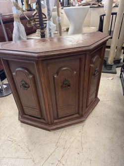 Vintage Wood Octagonal Cabinet with Brass Handles