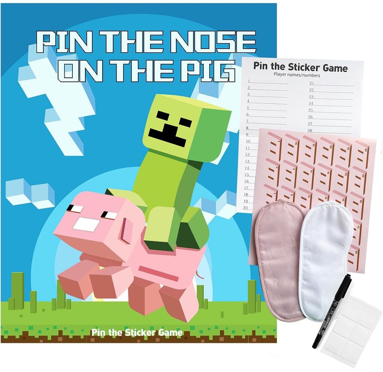 Pin the Tail Games Minecraft Birthday Party Supplies for Kids Pin the Nose on the Pig Games, Minecraft Party Games for Boys Girls Kids Birthday Animal