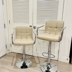 Bar Stools Set of 2, PU Leather Adjustable Swivel Barstools,  Khaki