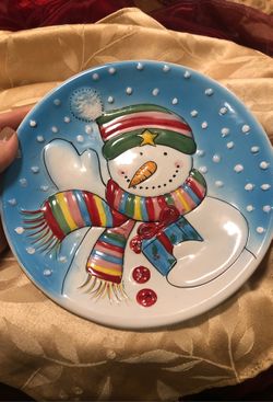 Ceramic colorful Christmas plate cookies or wall