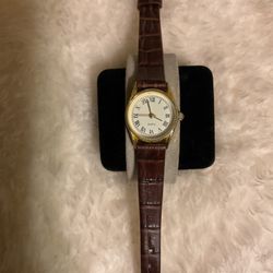 Vintage Stainless Steel Quartz Back Watch With Leather Band 