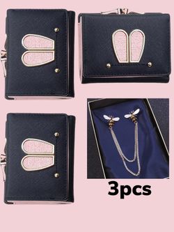 Cute 3 women wallet +brooches gifts