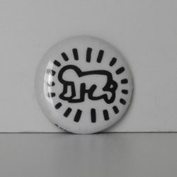 Vintage Keith Haring Pop Art Radiant Baby Black & White Pin, Licensed by Artist's Estate