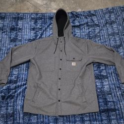 Grey Carhartt hooded flannel jacket