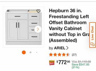 Hepburn 36 in. Freestanding Left Offset Bathroom Vanity Cabinet