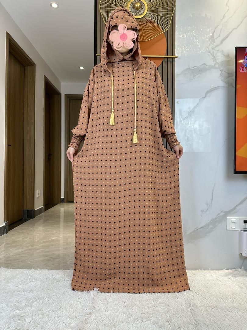 New 100% Cotton Muslim Women’s Double Hat Abaya – Solid Color Kaftan Prayer Dress, Dubai Turkish Style, Ideal for Ramadan and Islamic Occasions