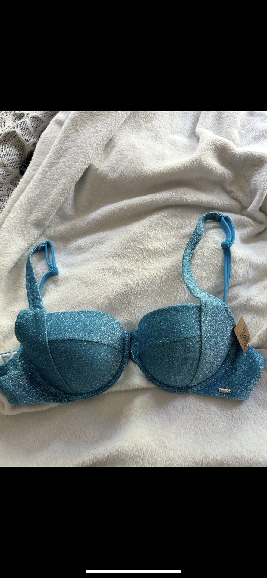 New Victorias Secret Blue Glitter Bikini Top 