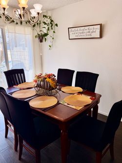 Wood Dining Table with 6 Chairs