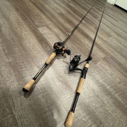 Pair Of New Casting And Spinning Bass Lews Fishing Rod And Reel Combos. 