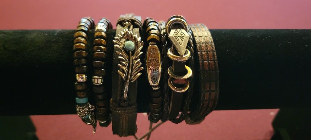 6pcs Vintage Western Style Bracelet Set Turquoise & Wooden Beads