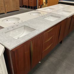 72” Brown Solid Wood Bathroom Vanity with Marble Top (V51)