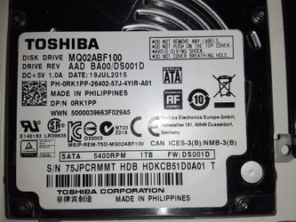 1 Tb hard drive, 8 GB ram, I5 processor, battery