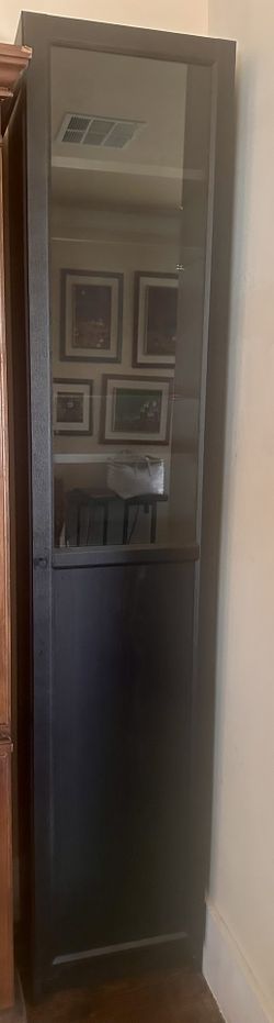 IKEA BILLY / OXBERG Bookcase with panel/glass door, black oak effect