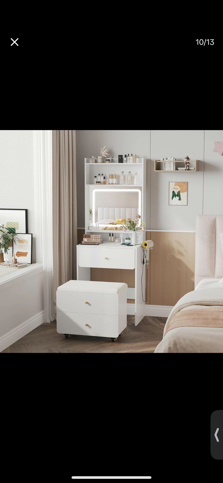 White Vanity with Rolling Stool