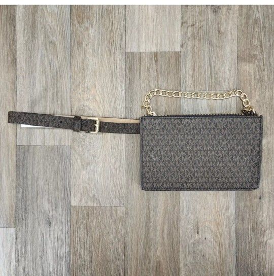 Michael Kors Brown Wristlet with Gold Chain