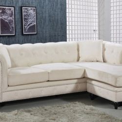 Sabrina Cream Velvet 2pc. Reversible Sectional

