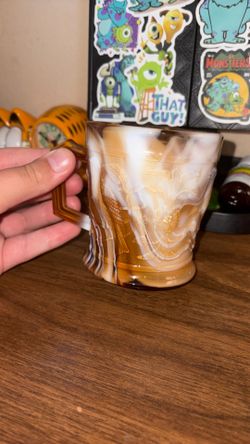 Vintage 1950s Imperial Glass Caramel Swirl Mug: Bird & Flower Design