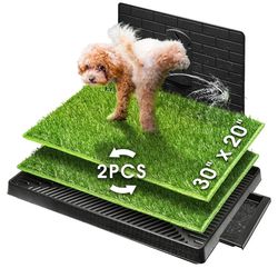 New Dog Grass Pad with Tray Large, 2 Pcs Artificial Grass Training Pads with Pee Baffle Patch Puppy Turf Potty for Indoor and Outdoor Use, Ideal for S