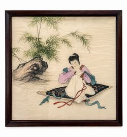 Traditional Chinese Gongbi watercolor painting on silk