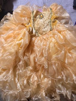 Girls Gold Princess Ball Gown Costume Dress
