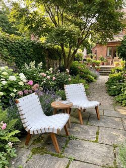 Outdoor Lounge Chairs with Woven Straps Set of 2