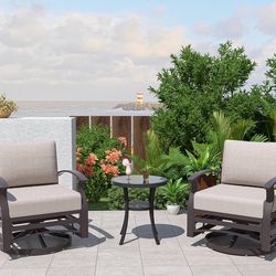😀 ✌️ 3PCS Aluminum Rocking Chair Swivel Chairs, Patio Furniture Rocking Bistro Sets Modern Outdoor Conversation Set with Coffee Table