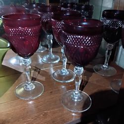 Vintage 6 Crystal Ruby Red Goblets