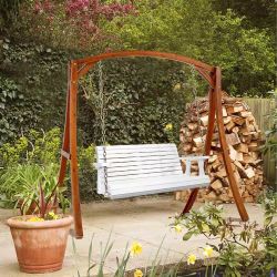 4 ft. 2-Person White Wood Porch Swing with Adjustable Chains and Treated PU-Painted Surface, Support Up to 880 lbs.