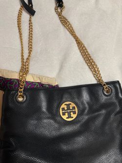 Tory Burch Black Leather Chain Tote Bag
