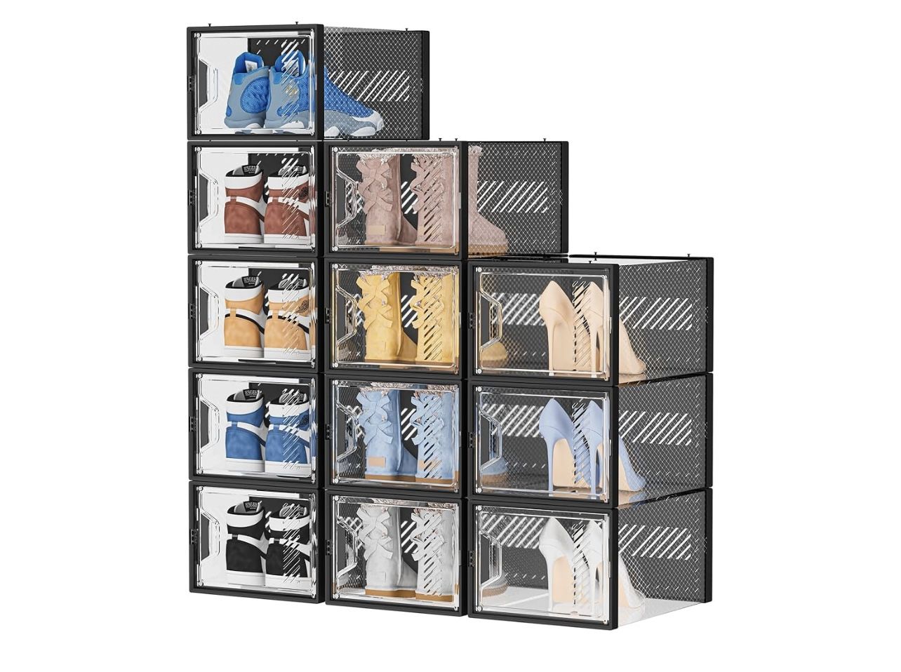 Shoe Storage, 12 Pack X-Large Shoe Organizer for Closet, Shoe Boxes Clear Plastic Stackable Shoe Storage Boxes for Size