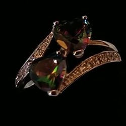 Mystic Rainbow Double Hearts 💚💜Ring