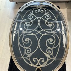 Brass Scroll Living Room Table w/ Glass Top