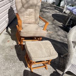 Nice Solid Wood Rocker With Ottoman