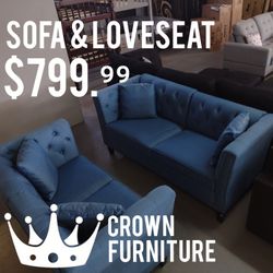 Blue Sofa & Loveseat 