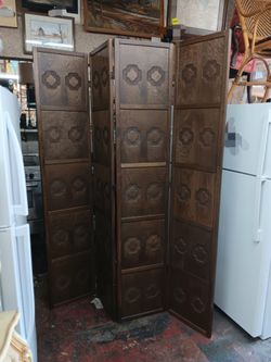 Mcm walnut & mirrored 4-panel room divider