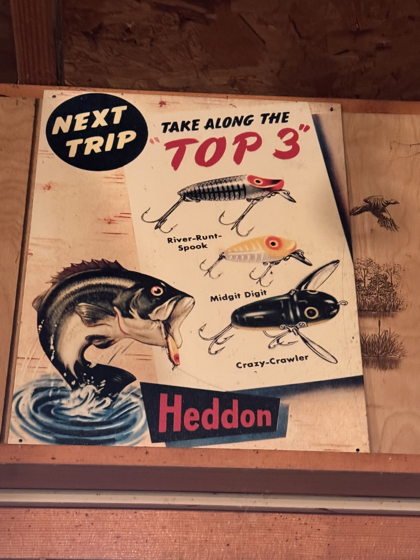 Vintage Collectible Heddon Fishing Lures Sign