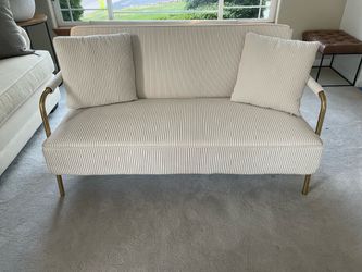 Modern Mid Century Couch Velvet Beige, great for small spaces! Beautiful, like new condition