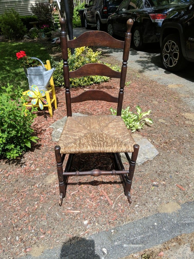 1920 Cherry Wood Rush Seat Rocking Chair