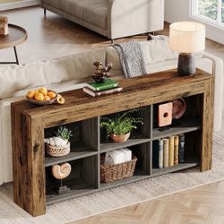 Rustic Wood Console Table with Open Shelves
