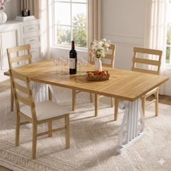 5 Pieces- Wood Dining Table With 4 Solid Wood Chairs 