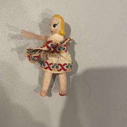 Vintage Bisque String Jointed Doll 3.5’’- Hand painted details