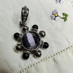 Natural Smoky Quartz Gemstone Silver Purple Pendant Bohemian style