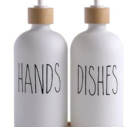 White Soap Dispenser Set, Contains Glass Hand /Dish Soap Dispenser, Suitable for Farmhouse Decor, Rustic Kitchen Decor. (White)

