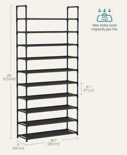 SONGMICS 10-Tier Shelf Shoe Storage Organizer Metal Frame Non-Woven Fabric Shelves - Black