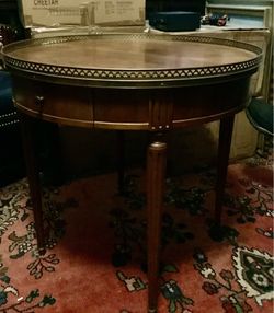 Baker Furniture Co French Louis XVI Bouillotte Table With Brass Gallery & Drawer