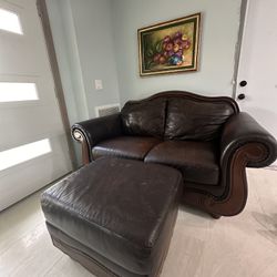 Leather Couch + Ottoman 