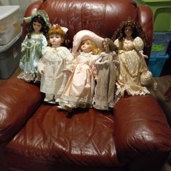 3 Beautiful Porcelain Dolls For $30.00 The One In The Middle As Sold.