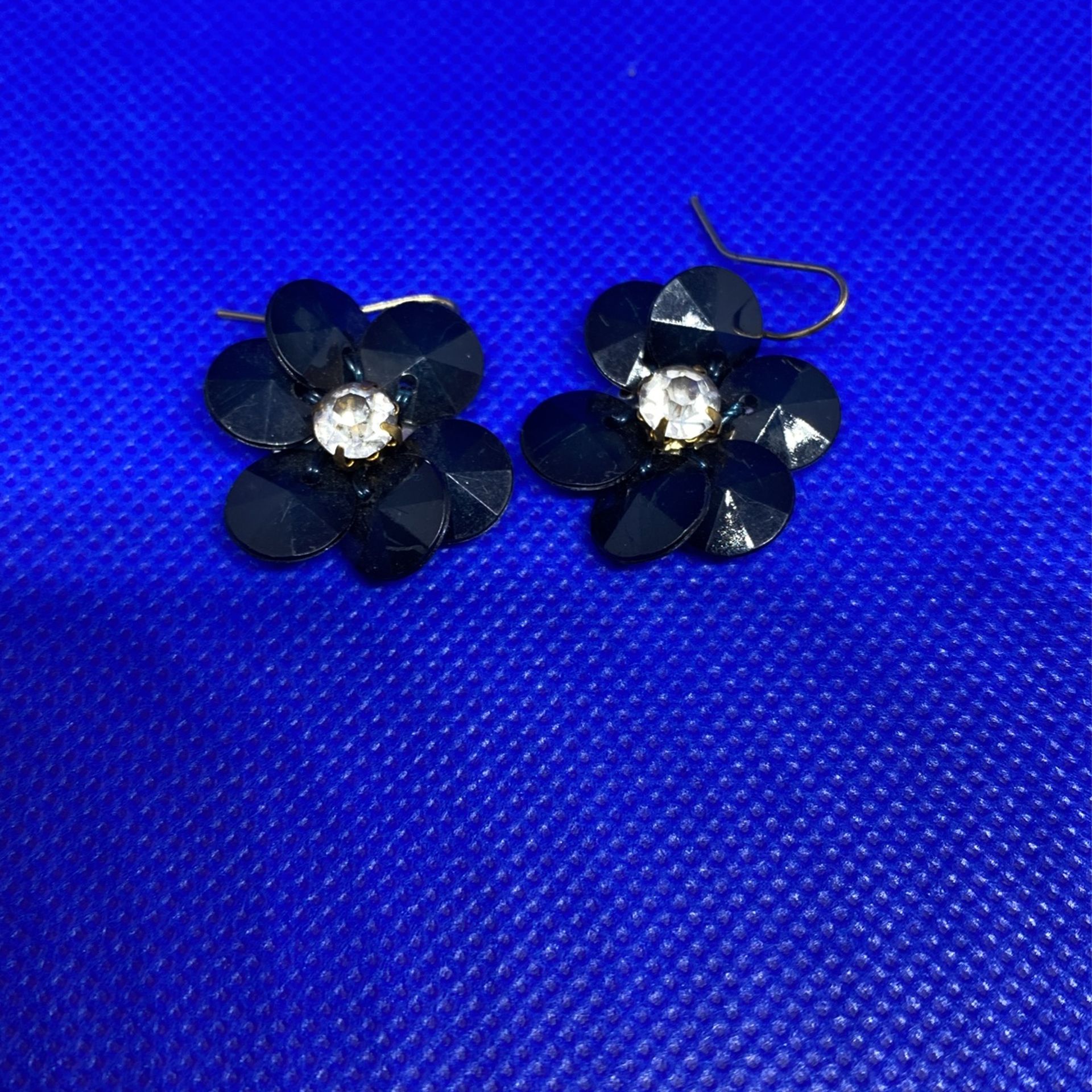 Black Floral Dangle Earrings with Cubic Zirconium Center