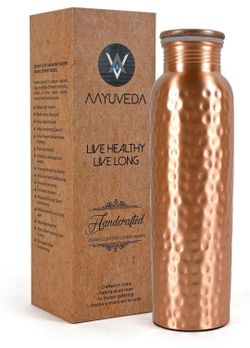 100% Pure Copper Bottle | 34Oz Drinking Water Bottle | Ayurvedic Copper Cups | Leak-Proof Hammered Design Eco-Friendly Bottles For Home, Gym, School &