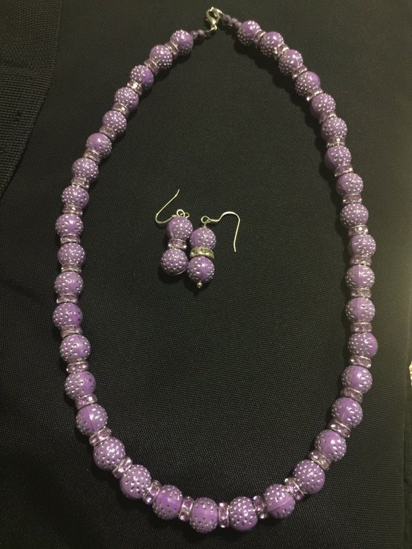 Purple handmade necklace and earrings
